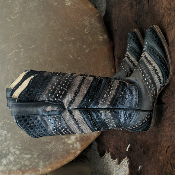 CORRAL A3355 "Antonia" gray/black embroidered leather snip toe cowgirl boots sz6 - Picture 4 of 16